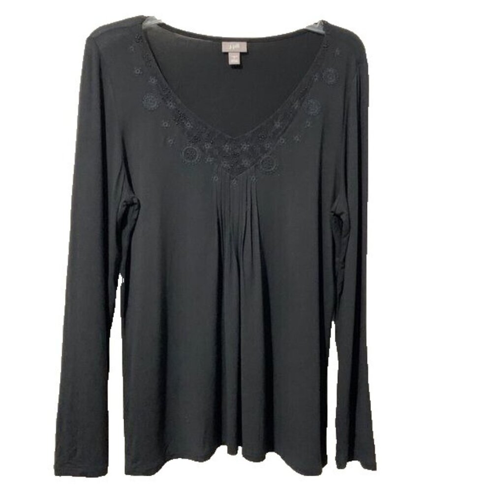 J.Jill Whimsigoth Black Beaded Lace Top’ Medium V-Neck Long Sleeve Dark Boho